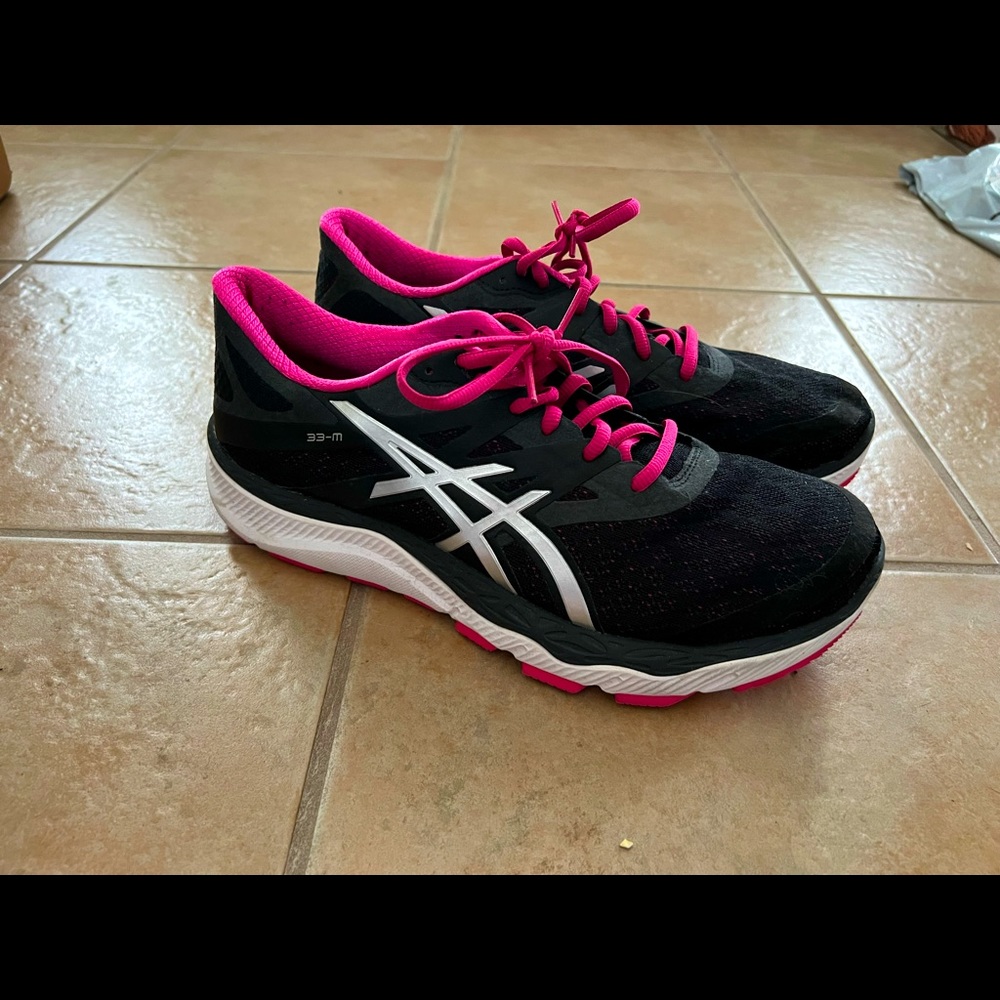 Asics Black and Pink Running Shoes